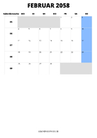 Kalender Februar 2058 Kalender Februar 2058 im Hochformat