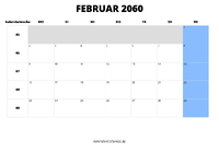 Kalender Februar 2060 Kalender Februar 2060 im Querformat