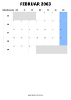 Kalender Februar 2063 Kalender Februar 2063 im Hochformat