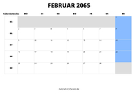 Kalender Februar 2065 Kalender Februar 2065 im Querformat