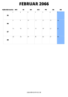 Kalender Februar 2066 Kalender Februar 2066 im Hochformat