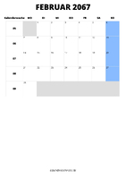Kalender Februar 2067 Kalender Februar 2067 im Hochformat