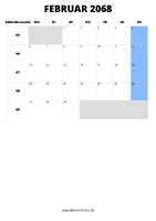 Kalender Februar 2068 Kalender Februar 2068 im Hochformat