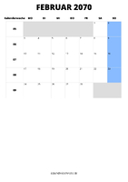 Kalender Februar 2070 Kalender Februar 2070 im Hochformat