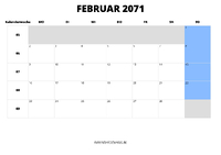 Kalender Februar 2071 Kalender Februar 2071 im Querformat