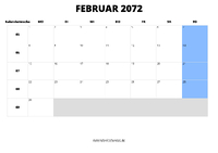Kalender Februar 2072 Kalender Februar 2072 im Querformat