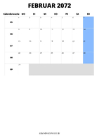 Kalender Februar 2072 Kalender Februar 2072 im Hochformat