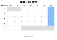 Kalender Februar 2073 Kalender Februar 2073 im Querformat