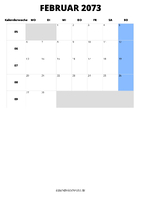 Kalender Februar 2073 Kalender Februar 2073 im Hochformat