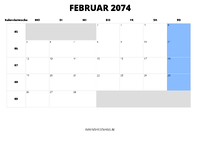 Kalender Februar 2074 Kalender Februar 2074 im Querformat