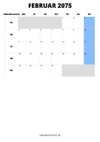 Kalender Februar 2075 Kalender Februar 2075 im Hochformat
