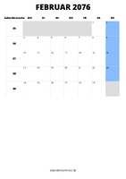 Kalender Februar 2076 Kalender Februar 2076 im Hochformat