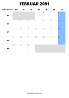 Kalender Februar 2091 Kalender Februar 2091 im Hochformat