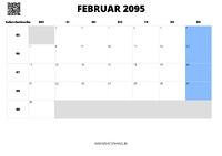 Kalender Februar 2095 Kalender Februar 2095 im Querformat