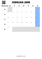 Kalender Februar 2095 Kalender Februar 2095 im Hochformat