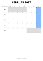 Kalender Februar 2097 Kalender Februar 2097 im Hochformat