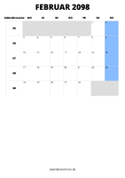 Kalender Februar 2098 Kalender Februar 2098 im Hochformat