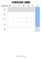 Kalender Februar 2099 Kalender Februar 2099 im Hochformat