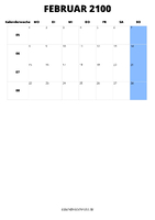 Kalender Februar 2100 Kalender Februar 2100 im Hochformat