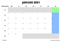 Kalender Januar 2051 Kalender Januar 2051 im Querformat