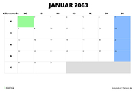 Kalender Januar 2063 Kalender Januar 2063 im Querformat