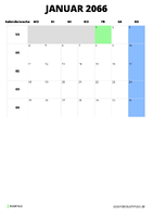 Kalender Januar 2066 Kalender Januar 2066 im Hochformat