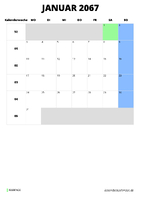 Kalender Januar 2067 Kalender Januar 2067 im Hochformat