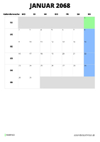 Kalender Januar 2068 Kalender Januar 2068 im Hochformat