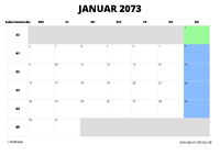 Kalender Januar 2073 im Querformat