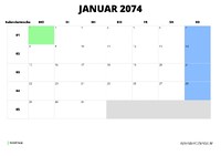 Kalender Januar 2074 Kalender Januar 2074 im Querformat