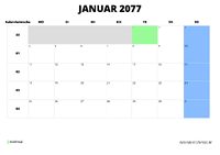 Kalender Januar 2077 im Querformat