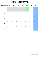 Kalender Januar 2077 im Hochformat