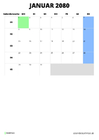 Kalender Januar 2080 Kalender Januar 2080 im Hochformat