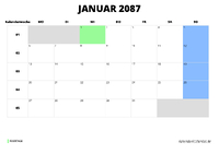 Kalender Januar 2087 Kalender Januar 2087 im Querformat