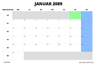 Kalender Januar 2089 Kalender Januar 2089 im Querformat