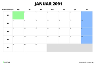 Kalender Januar 2091 Kalender Januar 2091 im Querformat