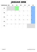 Kalender Januar 2098 Kalender Januar 2098 im Hochformat