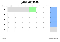Kalender Januar 2099 Kalender Januar 2099 im Querformat