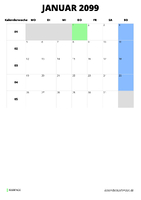 Kalender Januar 2099 Kalender Januar 2099 im Hochformat