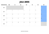 Kalender Juli 2055 im Querformat