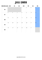 Kalender Juli 2055 im Hochformat