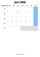 Kalender Juli 2058 im Hochformat