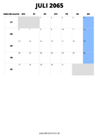 Kalender Juli 2065 im Hochformat