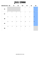 Kalender Juli 2066 im Hochformat