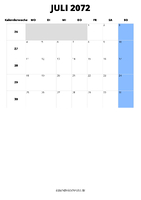Kalender Juli 2072 im Hochformat