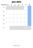 Kalender Juli 2073 im Hochformat