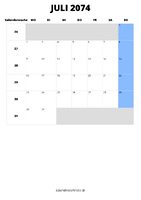 Kalender Juli 2074 im Hochformat