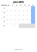 Kalender Juli 2075 im Hochformat