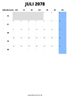 Kalender Juli 2078 im Hochformat