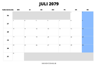 Kalender Juli 2079 im Querformat